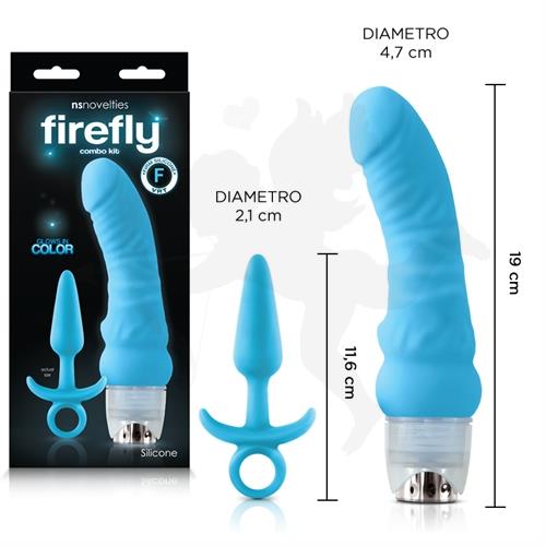 Kit vibrador mas dilatador anal fluorescentes celestes